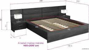 D/Sz60 ágy ágyráccsal, 2 db éjjeli szekrénnyel méretei